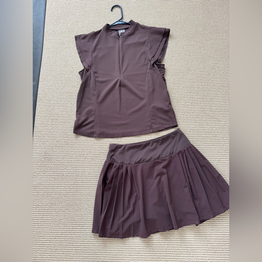 Cali brand Brown Women's Pleated Active Skirt and Top Set